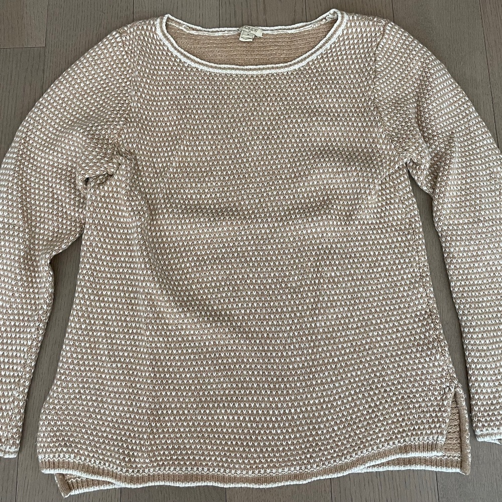 J Crew Tan and White Sweater Size Medium